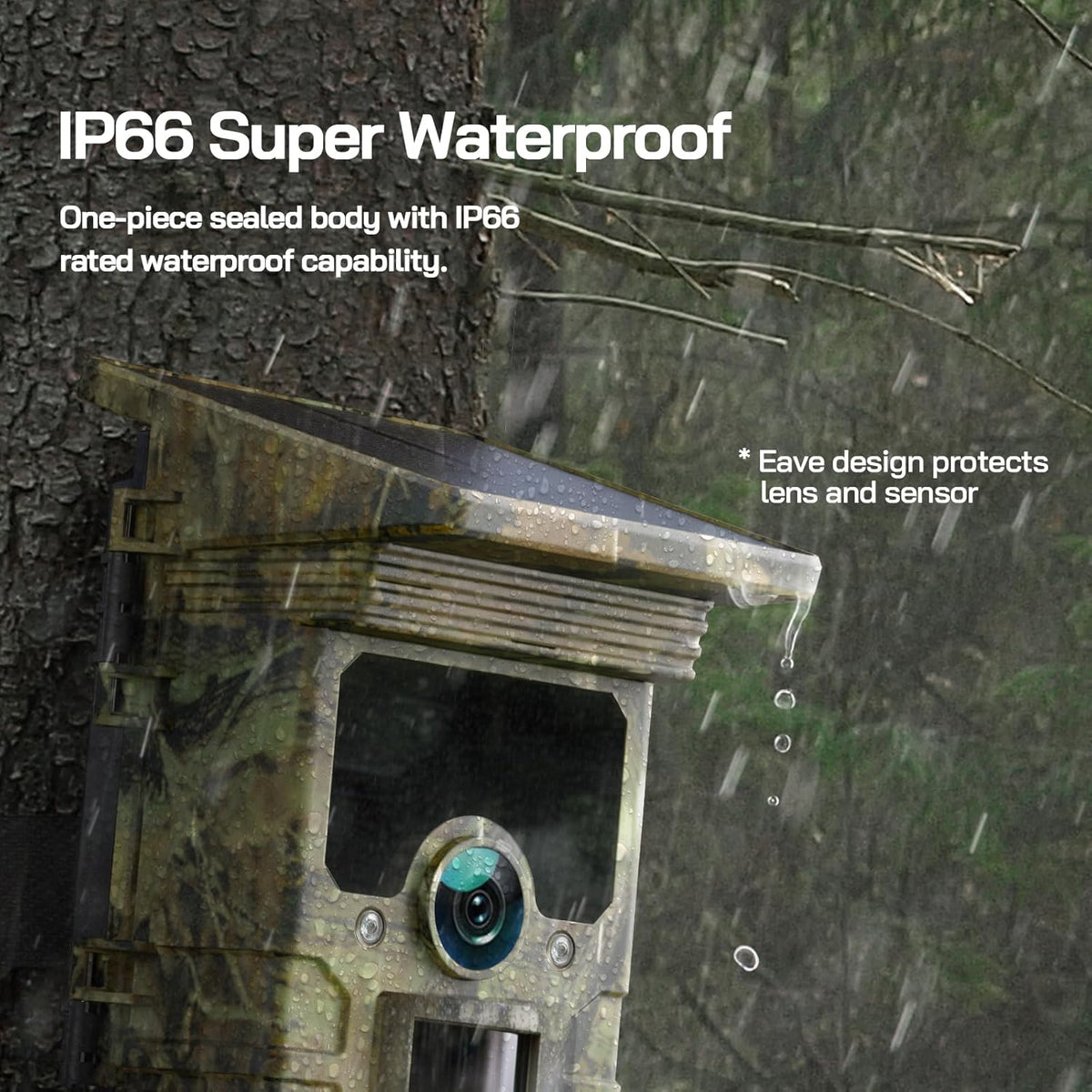 WOLFANG Solar Wildlife Camera 4K 68MP, WiFi Bluetooth Trail Camera met Nachtzicht Motion Activated 0.1s Trigger Time IP66 Waterdichte Game Camera voor Wildlife Monitoring met U3 32GB Micro SD-kaart