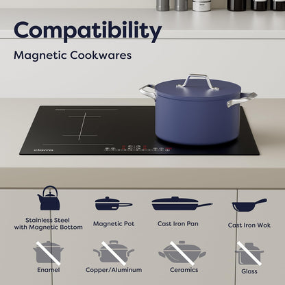 CIARRA CBBIH4BF Inductiekookplaat, 4 geïntegreerde kookplaten, 7200 W, met Flex-functie, boost-functie, inductie, touch-bediening, verschuifbaar, 9 standen, zwart