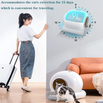 Zelfreinigende kattentoilet, automatische kattenbak met app-bediening, zelfreinigend, slimme gezondheidsmonitor/ionische deodorisator (lichtwit)