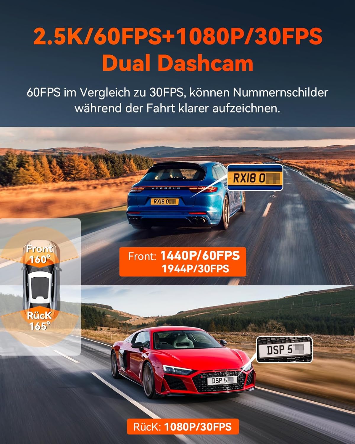 Vantrue S1 Pro 2.5K 60fps Dual Dashcam WiFi nachtzicht STARVIS 2 HDR spraakbesturing geïntegreerde GPS-modus