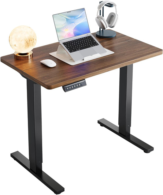 HUANUO Height Adjustable Desk 80x48cm, 4 Memory Height Settings, Electric Desk for Home Office and Computer Workstation, Standing Desk, Black Walnut - QUORE