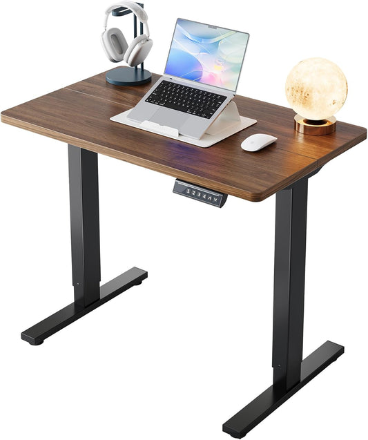 HUANUO In hoogte verstelbaar bureau 80 x 48 cm, 4 geheugenhoogteinstellingen, elektrisch bureau voor thuiskantoor en computerwerkplek, staand bureau, zwart walnoot