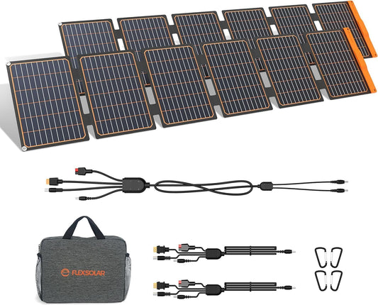 FlexSolar Zonnepaneel, 2 stuks, 60 W, draagbare opvouwbare zonne-oplader, IP67 waterdicht, noodstroomcamping, geschikt voor kleine generatoren, telefoons, mobiele energiebanken