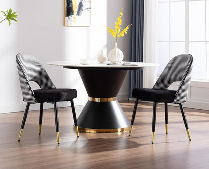 chairus Set of 2 Velvet Dining Chairs for Kitchen Living Room Modern Armless Office Chair Hollow Back Upholstered Corner Chairs with Metal Legs (Black-2) - QUORE