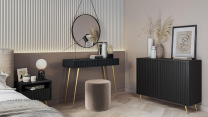 Selsey Bello Make-uptafel met 2 laden op goudkleurige poten, 104 x 80 cm, opbergkast, zwart, make-uptafel