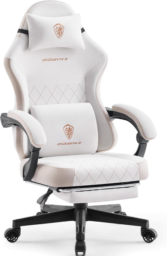 Gamingstoel – Bureaustoel – Office Chair – Gamerstoel – Ergonomische Stoel – Pocketveer Zitting – Verstelbare Rugleuning en Voetensteun – Beige