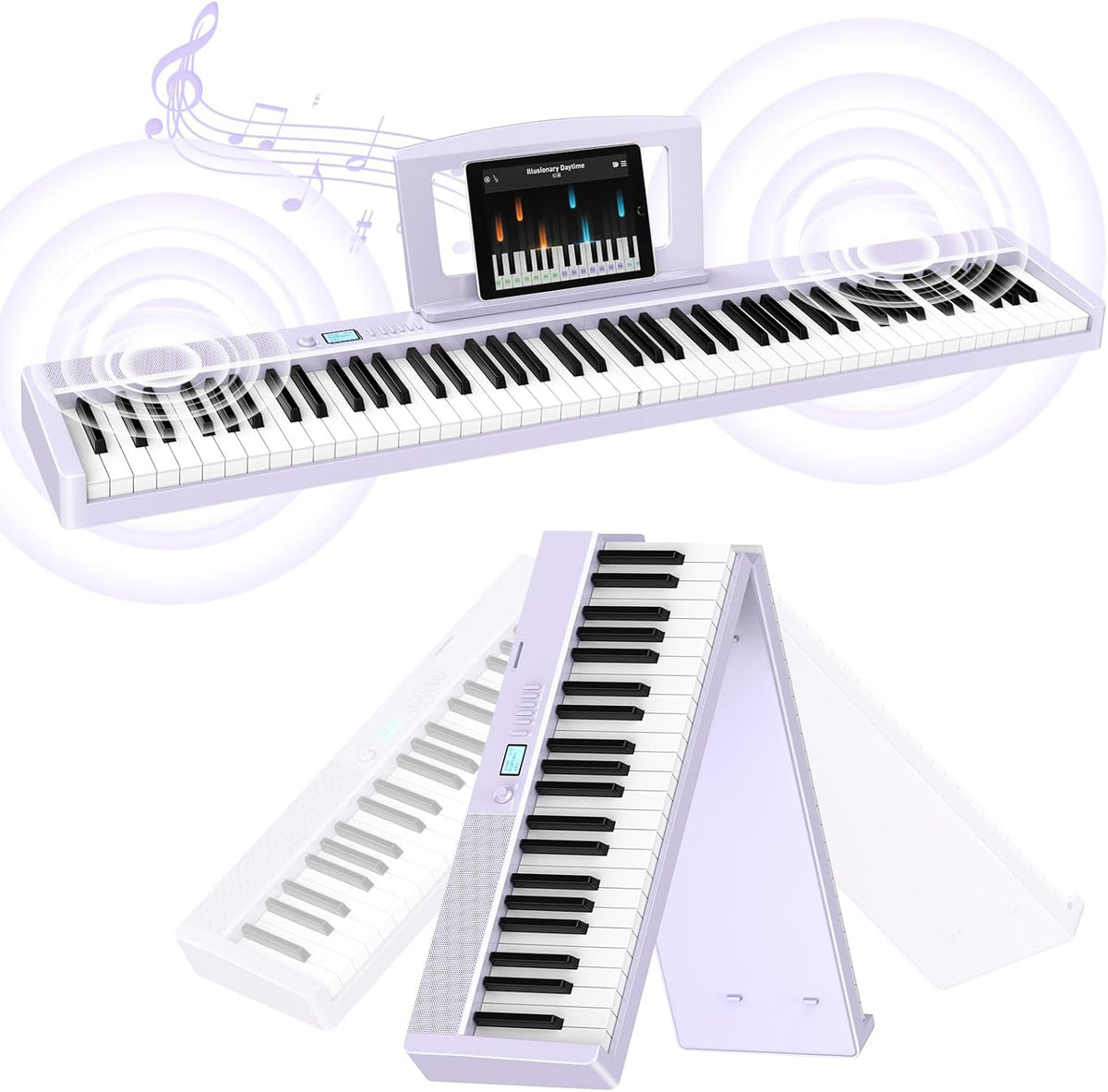 E-piano 88 toetsen – Keyboard Piano – Digitale Piano – Opvouwbare E-Piano – Elektrische Piano – Paars – Bluetooth en MIDI-ondersteuning – 1800 mAh Batterij