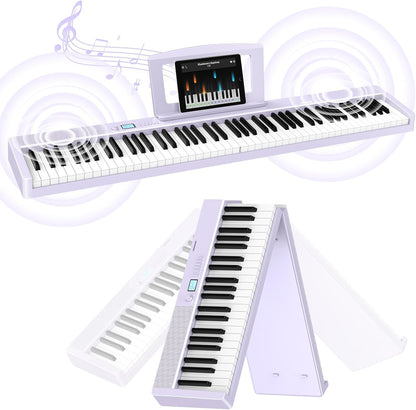 E-piano 88 toetsen – Keyboard Piano – Digitale Piano – Opvouwbare E-Piano – Elektrische Piano – Paars – Bluetooth en MIDI-ondersteuning – 1800 mAh Batterij