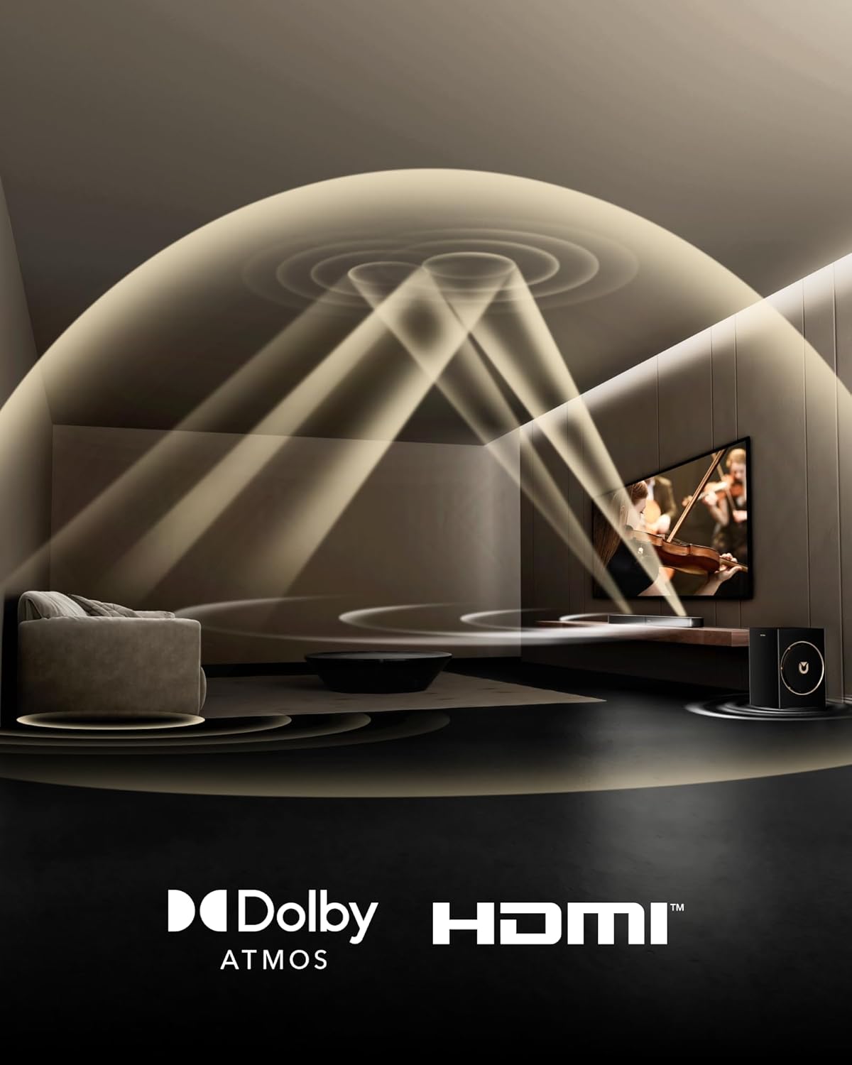 ULTIMEA 3.1.2ch soundbar voor tv-apparaten met Dolby Atmos, soundbar met subwoofer voor thuisbioscoop, surround soundsysteem voor televisies met 6,5 inch subwoofer, HDMI eARC, BT 5.4, Skywave F30 Boom