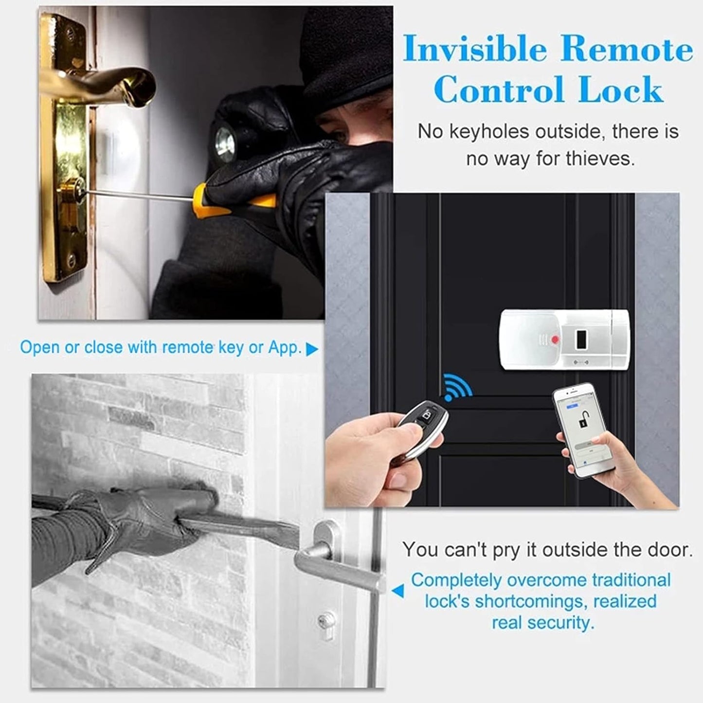 Deurslotkit - Smart Deurslot met 4 Afstandsbedieningen, Draadloos Onzichtbaar Slot Inbraakveilig voor TUYA, Bluetooth Afstandsbedieningsslot, Touch Unlock