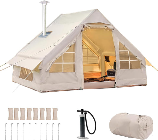Opblaasbare tent voor kamperen, eenvoudige installatie met handpomp, draagbare 4 seizoenen opblaasbare luchttent, in waterdicht Oxford, buitengebruik voor 4-6 personen