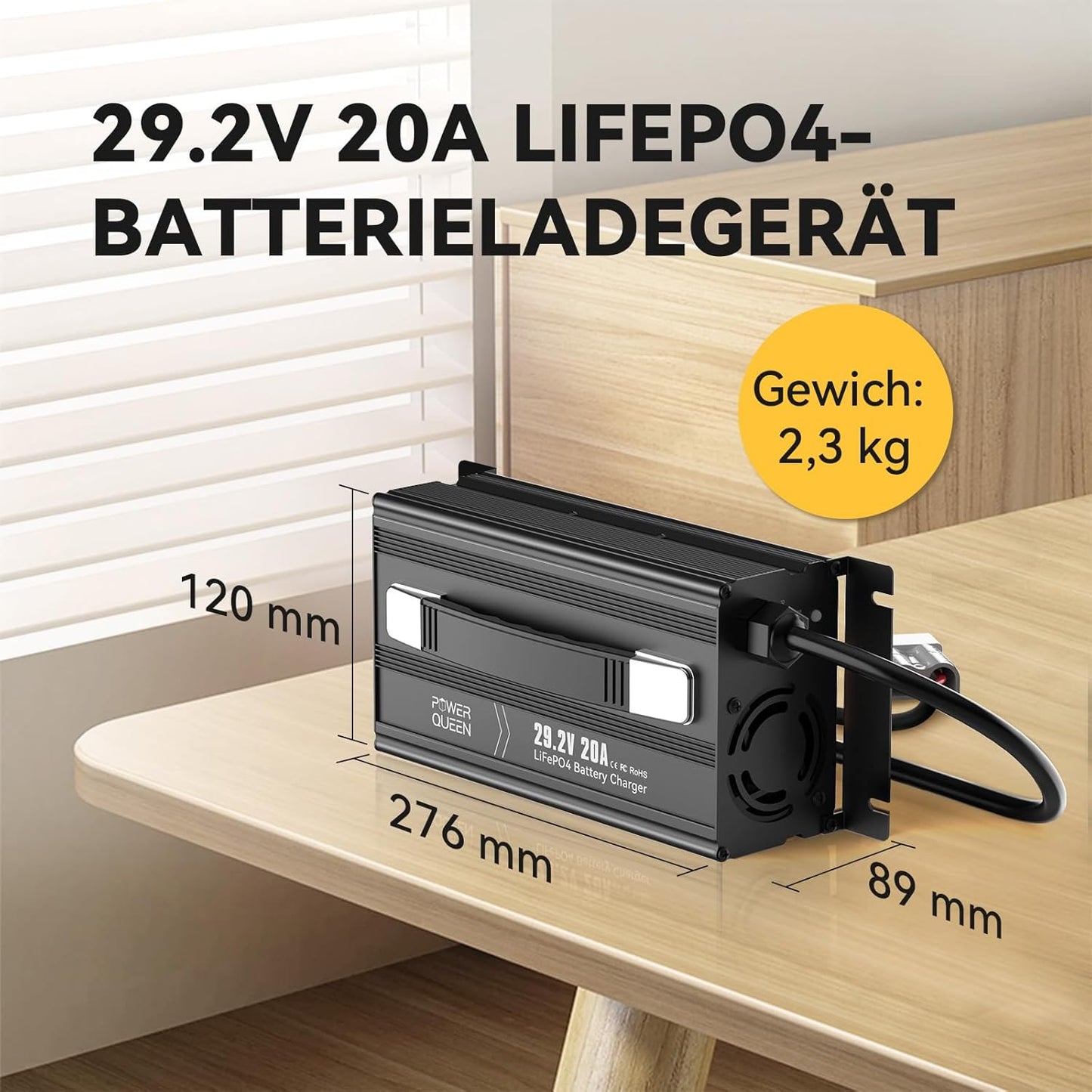 LiFePO4 Acculader – Lithium Batterijlader – Volautomatische Acculader – Oplaadapparaat – Compacte Acculader – 20A Laadstroom – Aluminium Behuizing Met Koelventilator