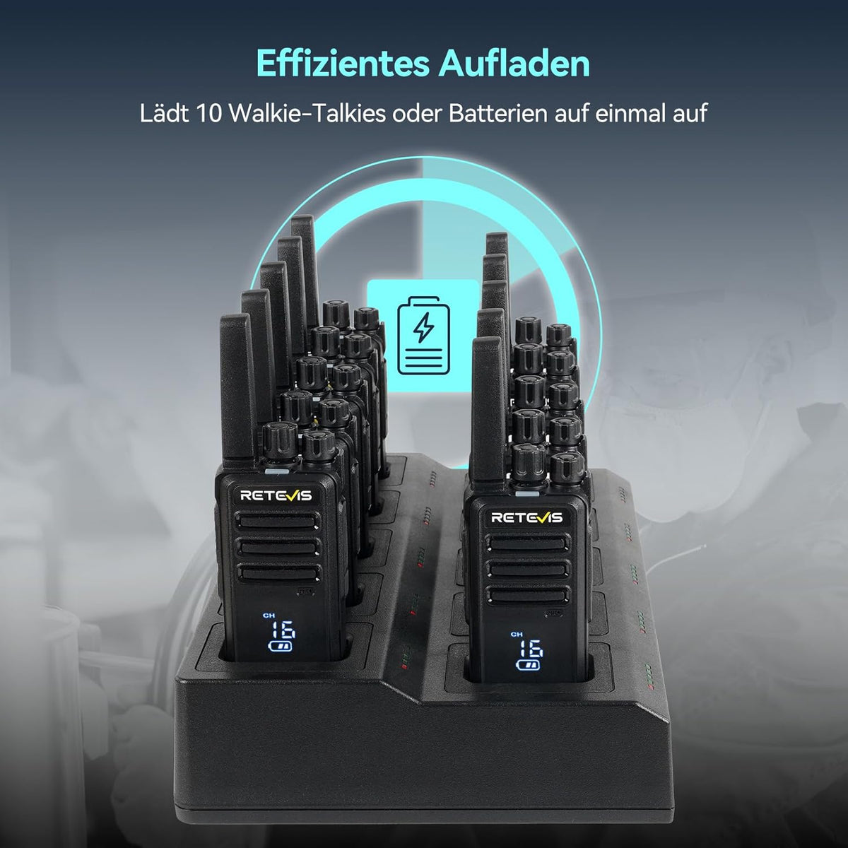 Retevis RT668H Walkie Talkie Active View-display, met 10-Weg Oplader, Oplaadbare Walkie-Talkie VOX, USB-C, PMR446 Professionele Tweewegradio met Oortelefoon voor Hotel, Beveiliging (Zwart, 10 Stuks)