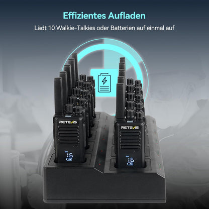 Retevis RT668H Walkie Talkie Active View-display, met 10-Weg Oplader, Oplaadbare Walkie-Talkie VOX, USB-C, PMR446 Professionele Tweewegradio met Oortelefoon voor Hotel, Beveiliging (Zwart, 10 Stuks)