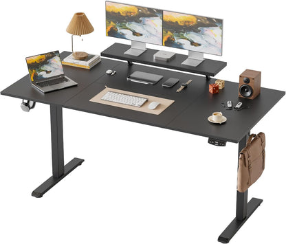 Klicelor In hoogte verstelbaar bureau met beweegbare monitorstandaard, 160x80cm, Zit-Sta bureaux met 2 geheugenknoppen, 4-delige tafelblad, Computertafel, Zwart