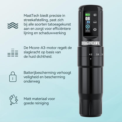 Dragonhawk Mast Pen Rotary Tattoo Machine Stroomvoorziening Mastnaalden Voetpedaal Geschenkdoos DML-7