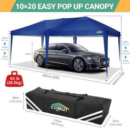 COBIZI Vouwpaviljoen, 3 x 6 cm, waterdicht, winterbestendig, pop-up paviljoen, inklapbaar, 3x6 tent met 6 zijwanden, 3 in hoogte verstelbaar, uv-bescherming, tuinpaviljoen, partytent voor markt,