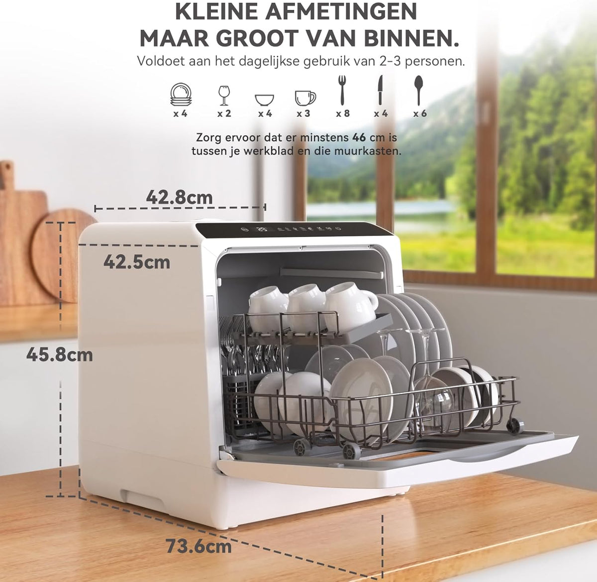 Hermitlux Tafelbladvaatwasser voor 5 Couverts (5L Tank), Tafelbladvaatwasser zonder Wateraansluiting met 6 Programma's inclusief 360° Sproeiarmen | Hetelucht Droging | Energieklasse D | Geen