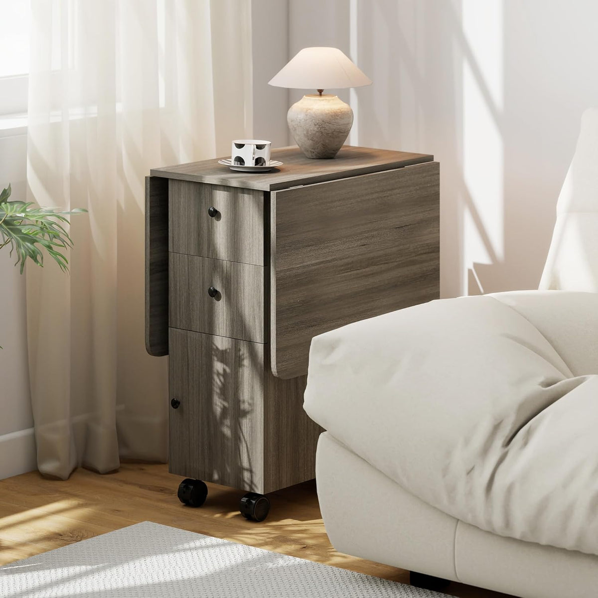 HOMCOM Keukentafel, opvouwbaar, 2 opklapbare dienbladen met 2 laden, 1 kast en 1 opbergrek, 120 x 60 x 76,5 cm, donkergrijs