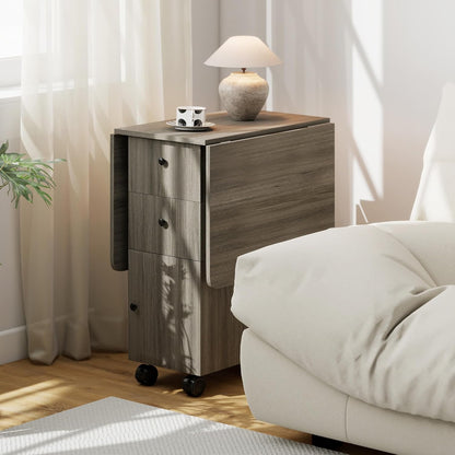 HOMCOM Keukentafel, opvouwbaar, 2 opklapbare dienbladen met 2 laden, 1 kast en 1 opbergrek, 120 x 60 x 76,5 cm, donkergrijs