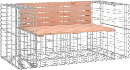 Tuinbank – Buitenbank – Tuinmeubel – Zithoek – Bankje – Massief Douglas Hout – Gabion Onderstel – Compact Design 143x71x65,5 cm