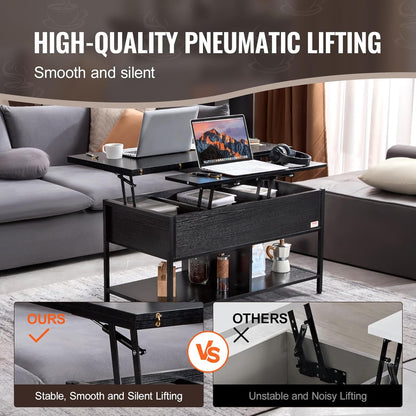 Koffietafel - Table - Coffe table - Living Room Table - Lift Top salontafel - tafel met extra opbergruimte - omklapbare salontafel voor de woonkamer - 39.4in - Zwart - 74.74lbs