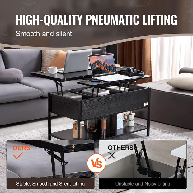 Koffietafel - Table - Coffe table - Living Room Table - Lift Top salontafel - tafel met extra opbergruimte - omklapbare salontafel voor de woonkamer - 39.4in - Zwart - 74.74lbs