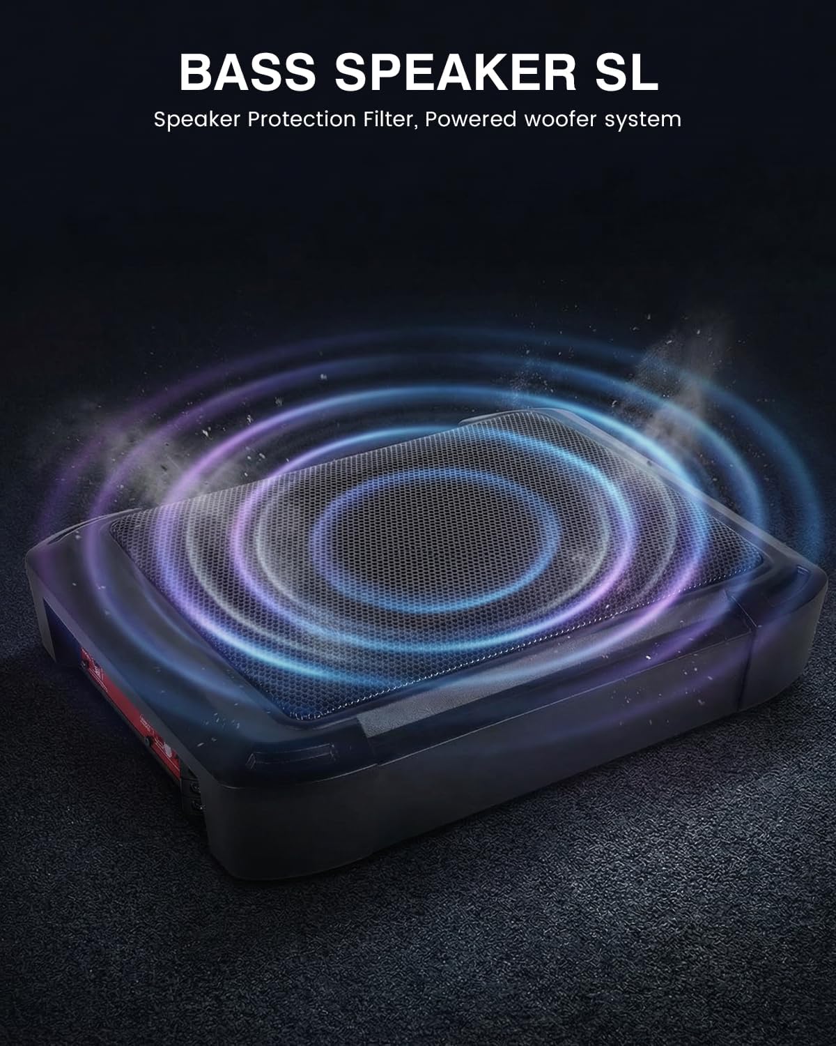 Ultraflache auto-subwoofer, geschikt voor auto/vrachtwagen, met geïntegreerde versterker, te monteren onder de stoelen, maximale vermogen 1000 W, compacte subwoofer.