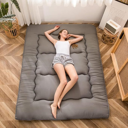 MAXYOYO Japanse futon vloermatras, dikkere tatami-mat, slaapmat, opvouwbare oprolbare slaapzaal ligstoel, kussen bed (groen, tweepersoons)