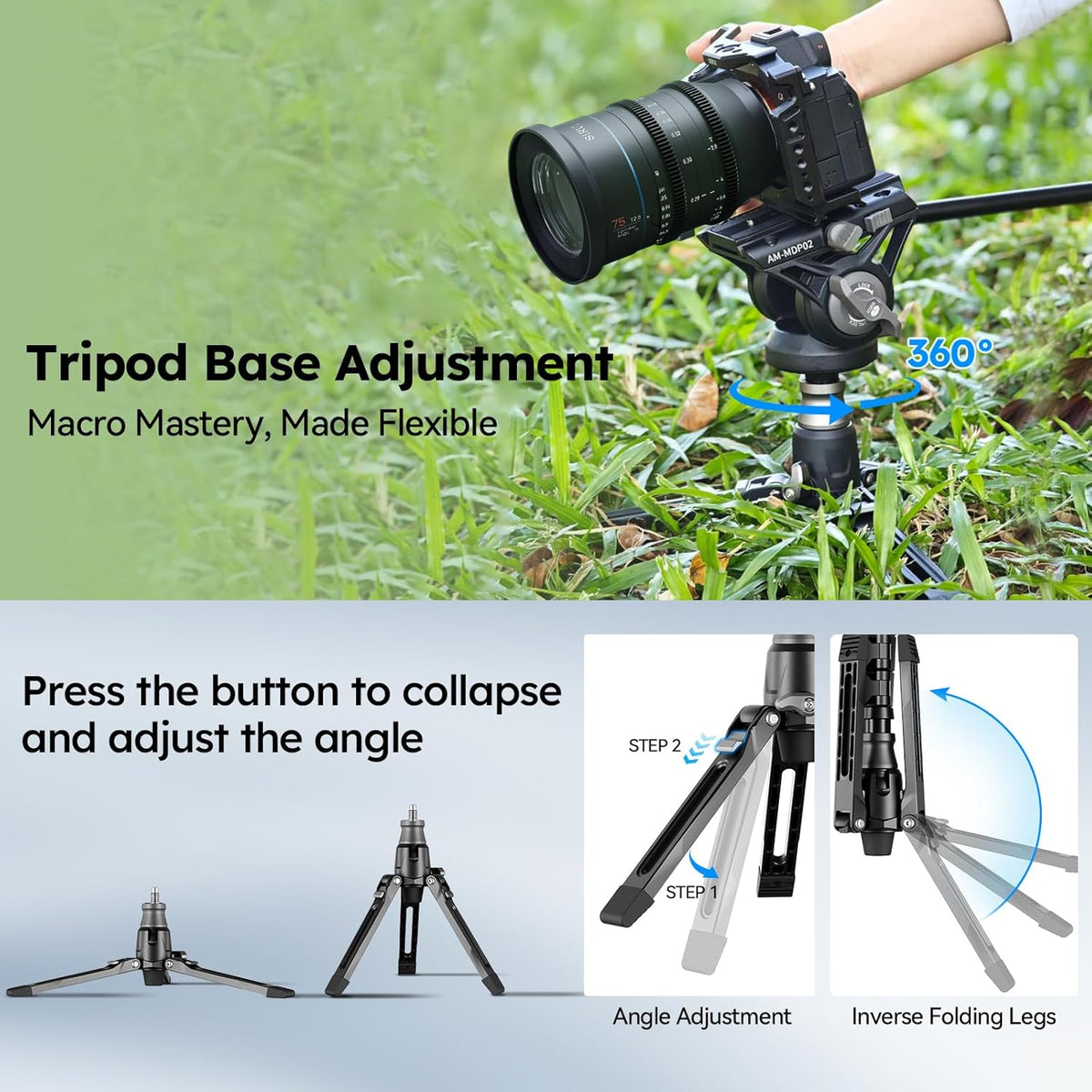 Camera monopod met voeten voor DSLR en camcorder – Monopod – Videomonopod – Reismonopod – Statiefbasis – Fluid head met 360° pan en -60°/+90° tilt – Aluminiumlegering, max. 188 cm en 8 kg