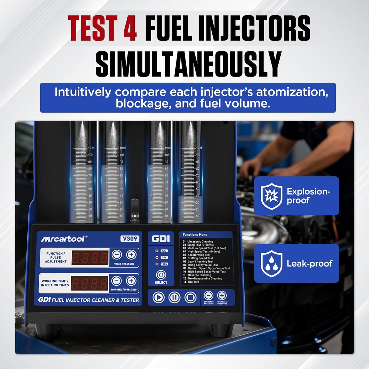 Ultrasone Brandstofinjector Cleaner en Tester – Injector Reinigingsset – Injector Tester – Brandstofinjector Reinigingsmachine – Injector Ultrasoon Reiniger – 4-Cilinder Capaciteit – Geavanceerde Ultrasone Reiniging en Meerdere Testfuncties