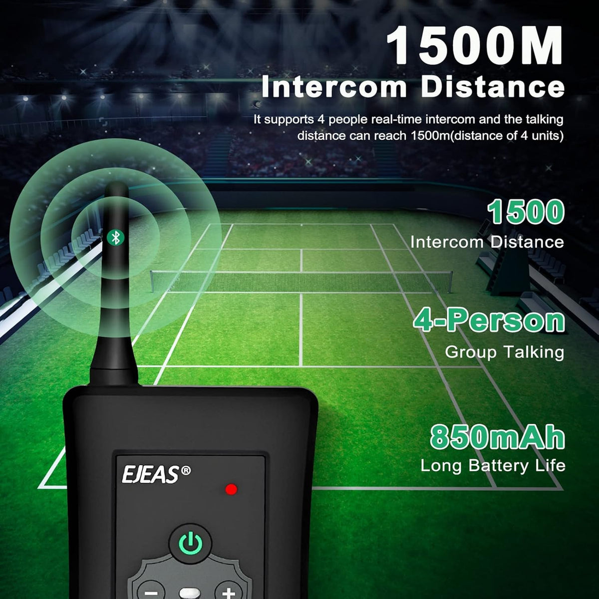 EJEAS FBIM Professionele Bluetooth-intercom voor scheidsrechter, 850 mAh volduplex 1500 M draadloze intercom met ruisonderdrukking voor voetbal en handbal (4 stuks)