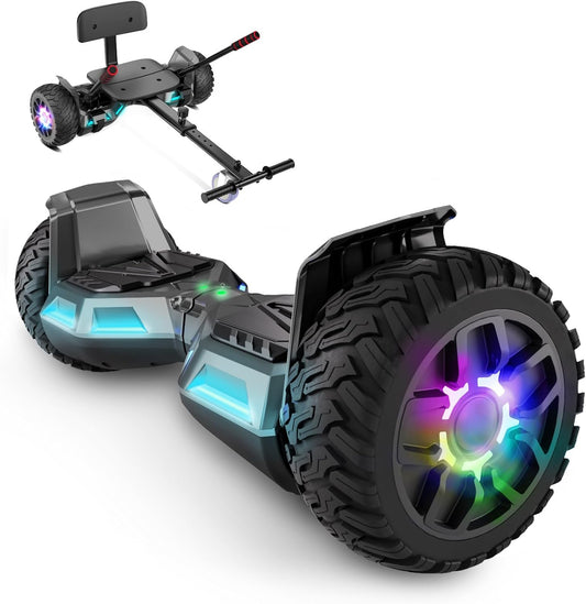 Scooter met zitting, 21,6 cm (8,5 inch), go-cart, combo met kleurrijke led-lampjes en bluetooth, voor kinderen, jongens, meisjes, volwassenen, alle leeftijden