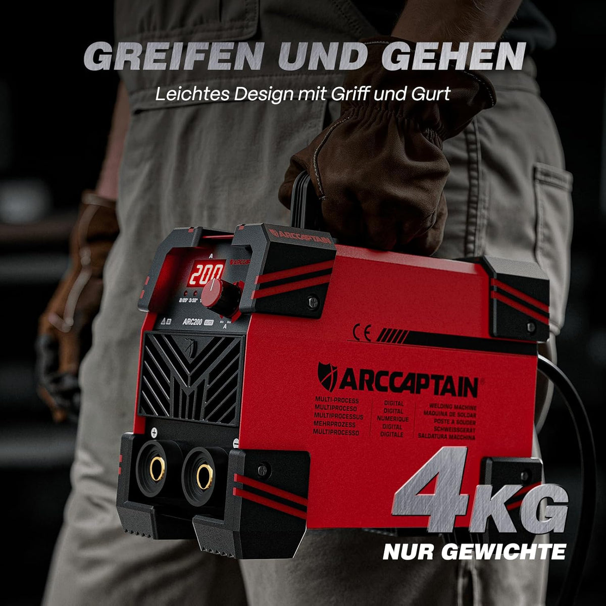 ARCCAPTAIN Elektrodenlasapparaat 200 A met groot led-display, inverter-lasapparaat ARC met en IGBT-inverter, draagbaar laserlasapparaat, 230 V met hete start, boogkracht