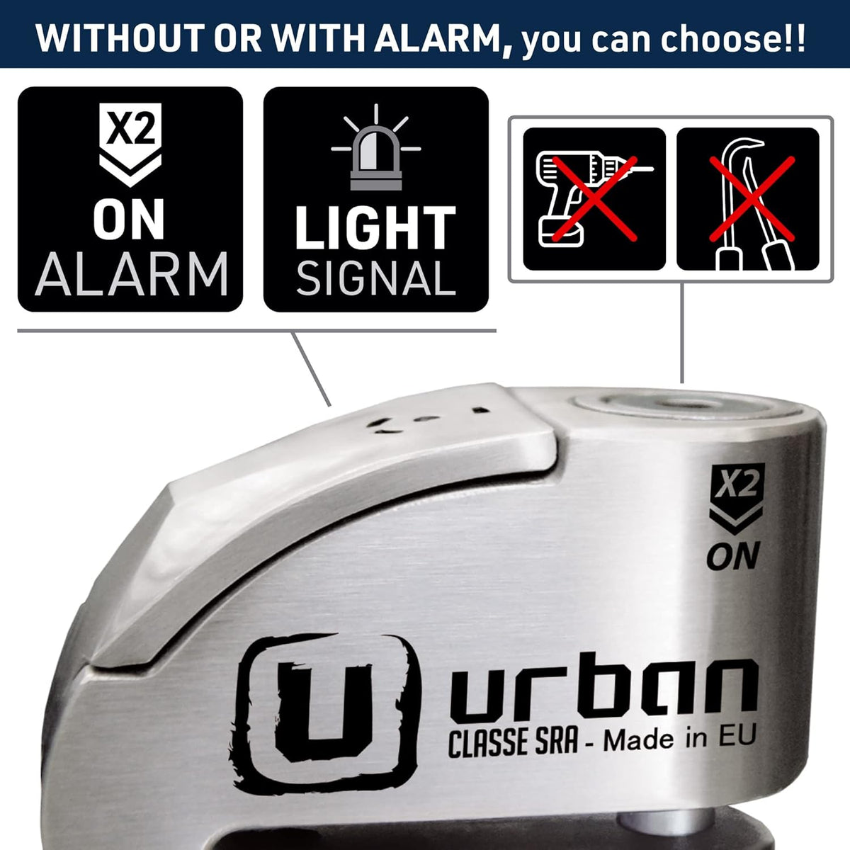 Urban UR14S Anti-diefstal Hangslot Motorfiets Remschijfslot, 120 dB alarm, 14 mm