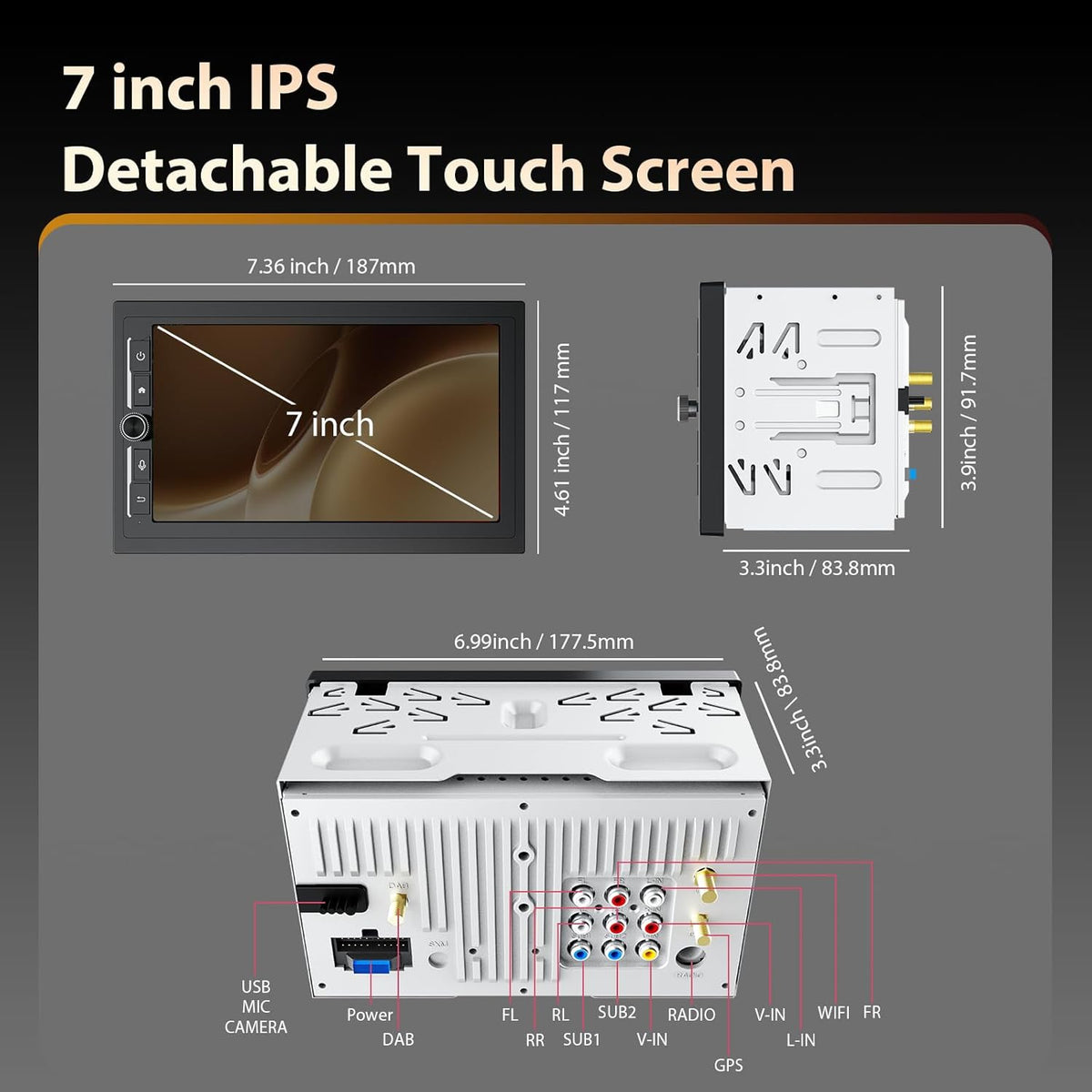 Autoradio – Auto Radio – 2 DIN Stereo – DAB+ Radio – Car Audio – 7 Inch IPS Touchscreen – Apple CarPlay & Android Auto