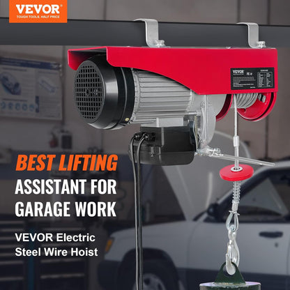 VEVOR Electric winch 500kg to 1000kg lifting height 12m cable motor winch 1600W copper motor pulley 10m/min lifting speed lift with wired remote cable lifter chain hoist