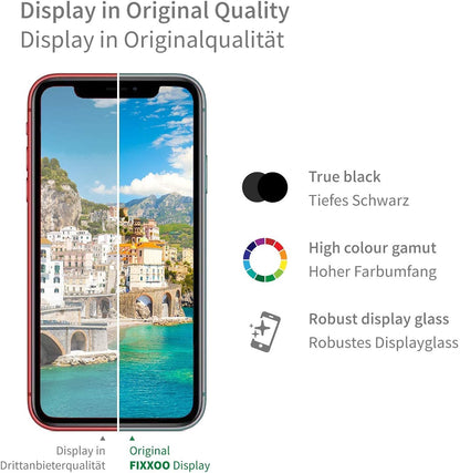 GIGA Fixxoo Display set compatibel met iPhone XR, reparatieset compleet zwart, reservebeeldscherm, Retina LCD glas met touchscreen, incl. geïntegreerde frontcamera & gereedschap