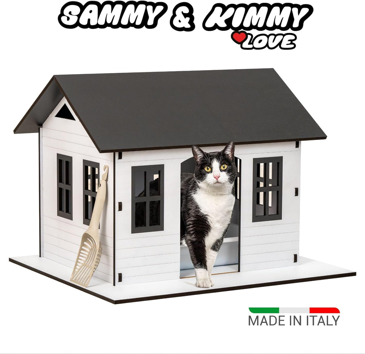 SAMMY & KIMMY LOVE Kattenbak met schep – geurremmend – designerhuis voor binnen, hygiënisch, met uitneembare bak, waterdicht – 520 x 610 x 710 mm