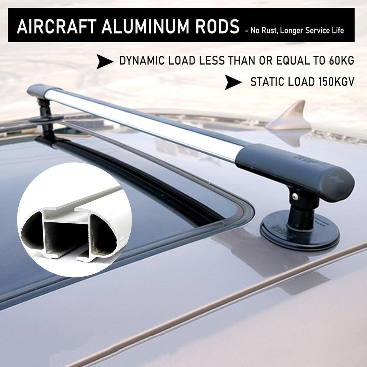 Magnetisme Dakbagagedrager voor auto's, universele aluminium dakdragers, in lengte verstelbaar, voor kajak, surfplank, kano, snowboard, paddle board (2 stuks, 100-115 cm)