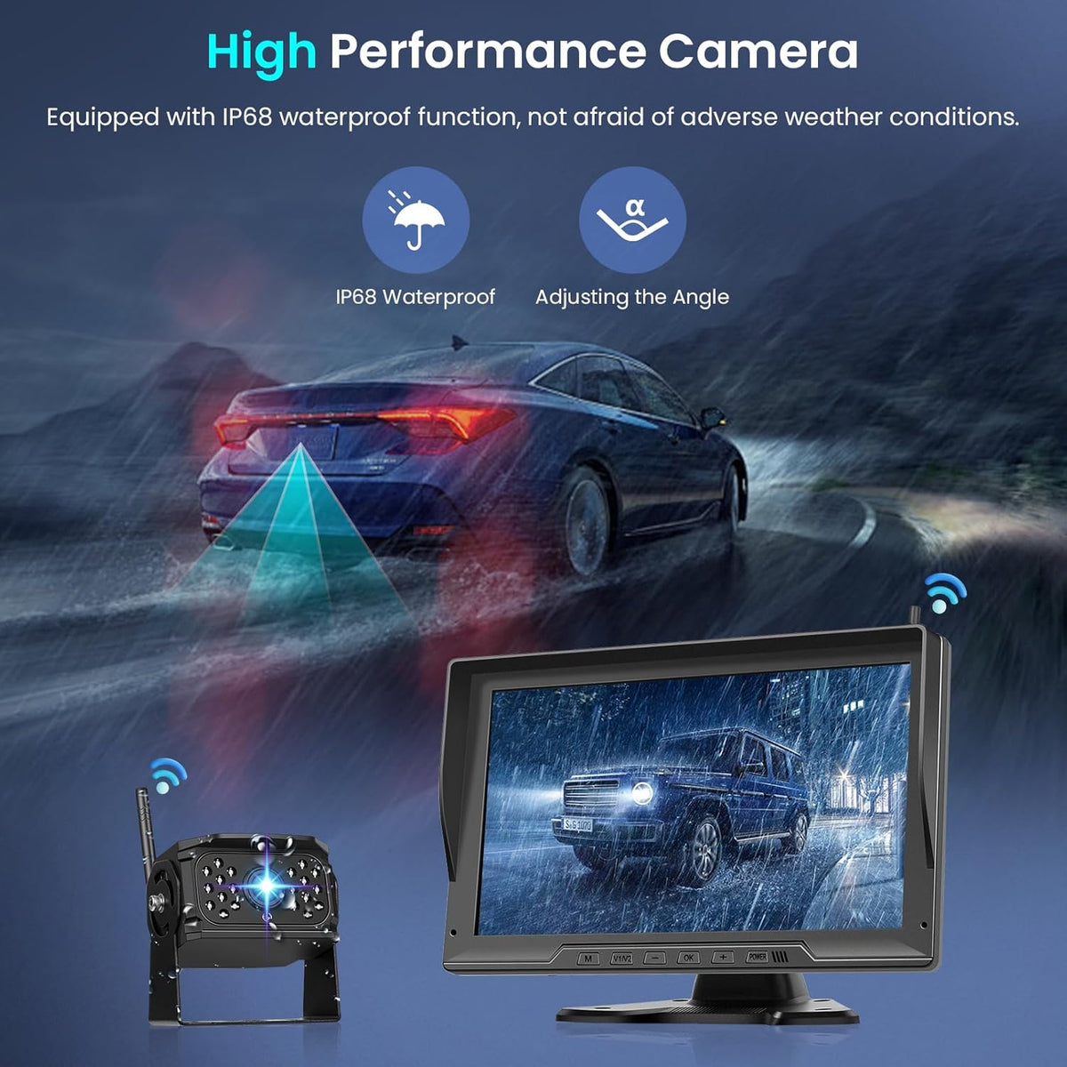 Hodozzy Draadloze digitale achteruitrijcamera, 4 camera's kit 10,1 inch IPS-scherm gesplitst scherm met opname nachtzicht achtercamera auto vrachtwagen/aanhangwagen/camper