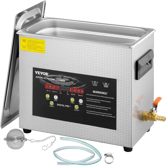 VEVOR 6 liter verbeterde ultrasone reiniger (200 W verwarming, 180 W ultrasoon), professionele digitale laboratorium-ultrasone onderdeelreiniger met verwarmingstimer voor het reinigen van sieraden