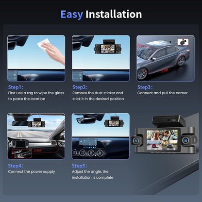 Hikity 4-kanaals dashcam, wifi dashcam 2K voor en 1080p achter binnen links rechts, autocamera met 64 GB kaart - wifi, G-sensor, loop-opname, nachtzicht, parkeerbewaking, achteruitrijassistent