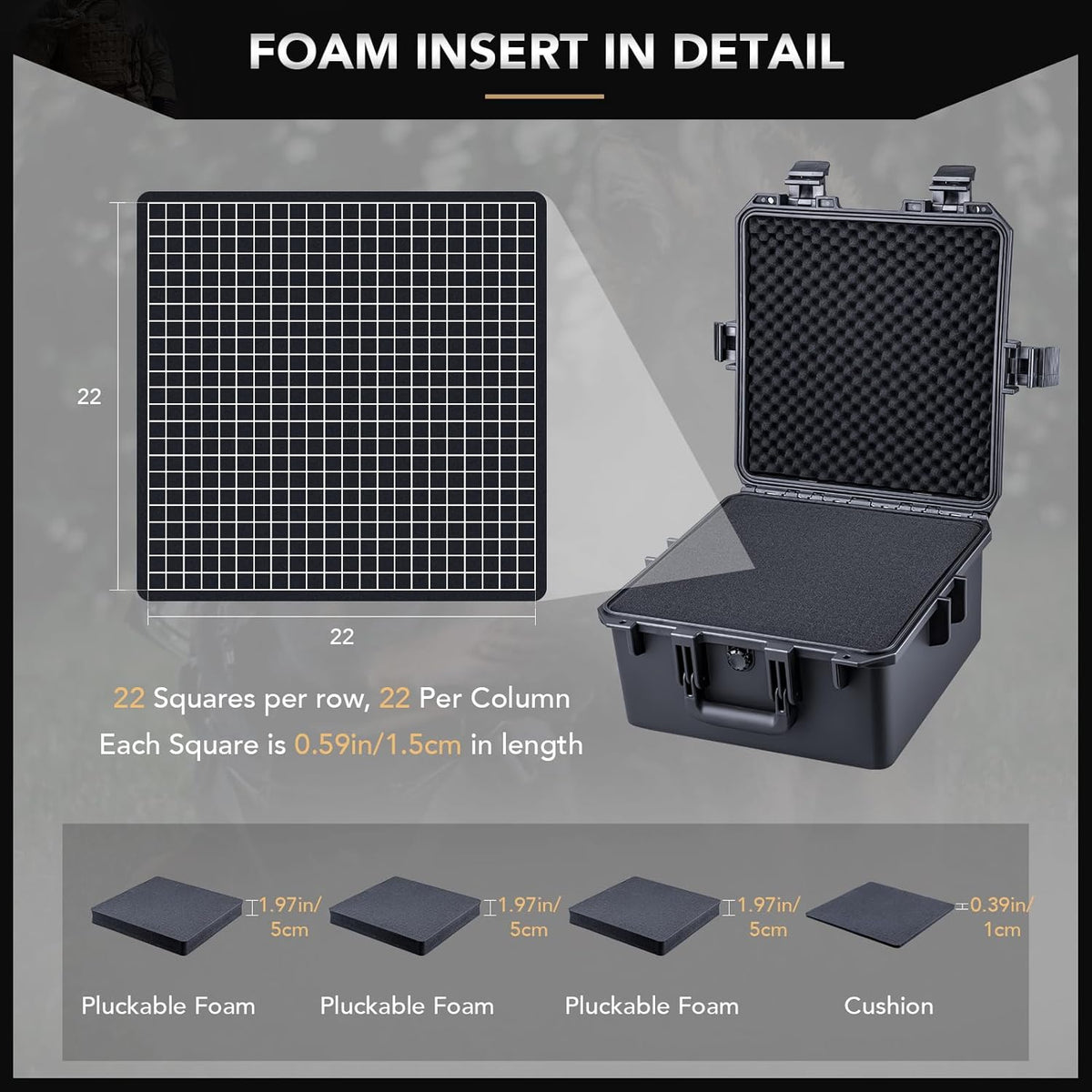 Lykus HC-3620 Waterdichte Koffer met Schuim, Binnenmaat 35,5 x 35,5 x 20,5 cm, Geschikt voor camera, lenzen, drones, mic, zaklampen, projectoren, elektronica,Gereedschap en meer
