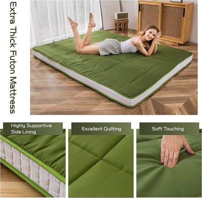 Maxyoyo Futon matras, gewatteerde Japanse vloermatras, gewatteerd, extra dik opvouwbaar slaapkussen, ademend vloerligbed, logeerbed (groen, eenpersoons)