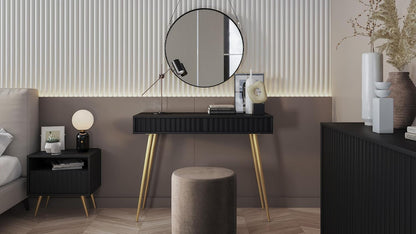 Selsey Bello Make-uptafel met 2 laden op goudkleurige poten, 104 x 80 cm, opbergkast, zwart, make-uptafel