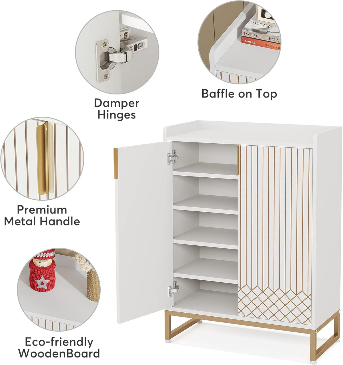 Tribesigns Shoe Cabinet with 2 Doors, 75 x 35 x 105cm, 5 Layers Shoe Storage Cabinet, 25 Pairs Wooden Shoe Cabinets, Modern Shoe Organizer Storage for Living Room, Bedroom, Hallway, Closet, White