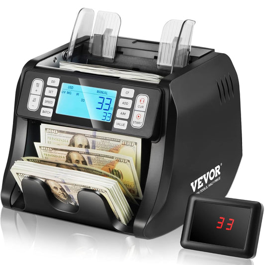 Geldtelmachine – Bankbiljettenteller, Geldteller, Kassabeller, Biljettenteller Voor USD En EUR – UV/MG/IR/DD Valsgelddetectie – 1.200 Biljetten Per Minuut En 500-Biljet Invoerlade
