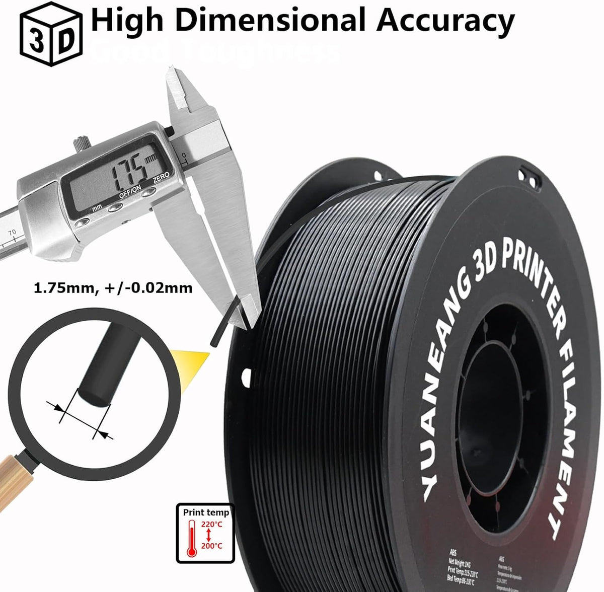 ABS 3D-printerfilament – Filament 3D Printdraad – 3D Printing Draad – Printerdraad ABS – 3D Print Filament Set – 10 Rollen 1,75 mm – Maatnauwkeurigheid +/- 0,03 mm – 1 kg Spoelen Mix Kleuren