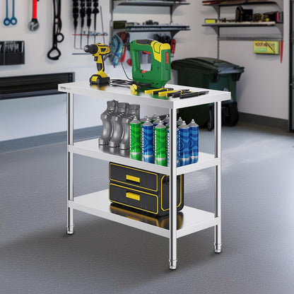 VEVOR Stainless Steel Food Preparation Table, 45 x 90 x 90 cm, Commercial Kitchen Work Table, with 2 Adjustable Bottom Shelf, Heavy Duty Metal Work Table for Barbecue, Kitchen, Home and Garage